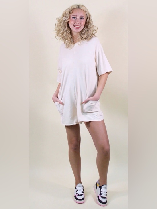 Free People Pants - Free People Hot Shot Tee Romper XS Oversized Bleach Clay One Piece